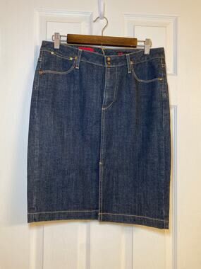 ⁠AG Adriano Goldschmied Vintage Denim Skirt Size 30 Made in USA Dark Wash Midi⁠